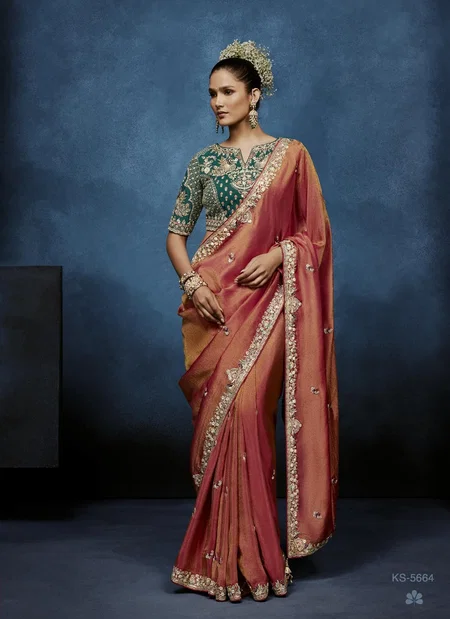 Peach Colour Masakali Vol 15 By Kimora Pure Fancy Embroidery Work Designer Saree Ks 5664